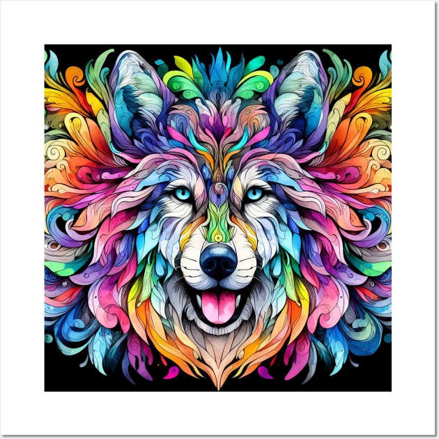 Psychedelic illustration of a wolf Wall Art by WelshDesigns